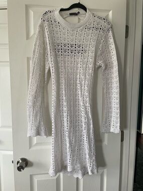 PrettyLittleThing Crochet Knit Long Sleeve Swim Coverup dress